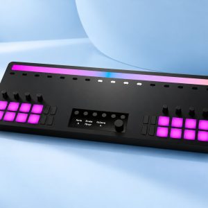 Sway MIDI Controller on a light blue studio set